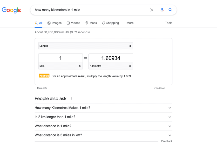 Example of a zero-click search result