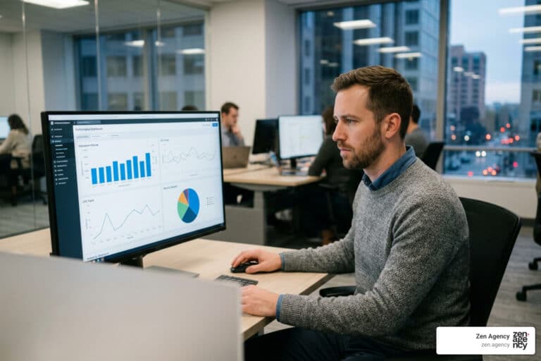 ppc advertising digital marketer analyzing campaign performance